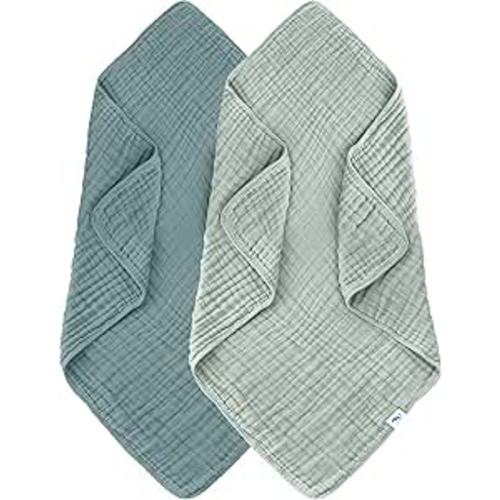 SWEET DOLPHIN Muslin Baby Bath Towels Blanket - 2 Pack 100% Cotton Towel for Babies, Infants, Toddlers - 40x40Inch - Highly Absorbent, Light Emerald
