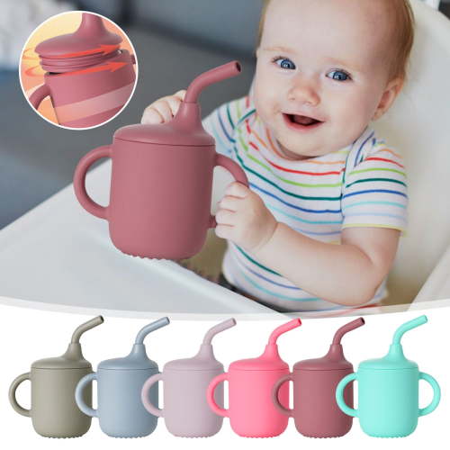 JLFNYA Silicone Baby Straw Cup for Baby,Spill Proof Toddler Transition Sippy Cup with Straw and Handles,Baby Straw Cup for 6 12 18 Months,First Training Cup,Water Drinking Cup for Toddlers