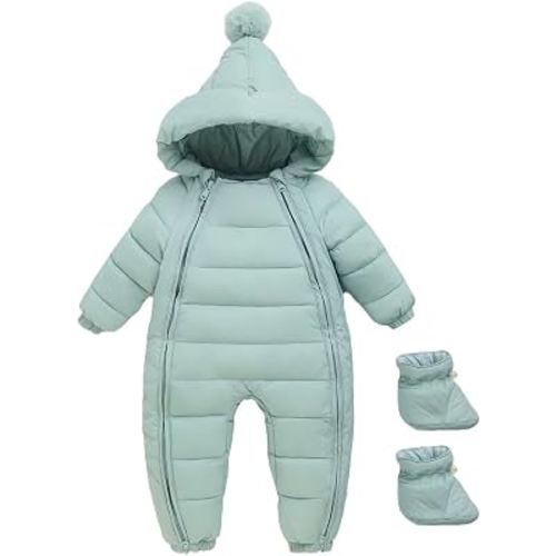 Baby Snowsuit Newborn Winter Unisex Jumpsuit Infant Hooded Double Zipper Romper Girls Boys Warm Outwear