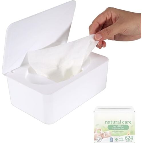 Wipes Dispenser Compatible with Huggies, Refillable Wipe Holder, Flushable Wipes Container with Sealing Design Lid, Keeps Wipe Fresh and Clean, Non-Slip, Easy to Pull Out, for Home, Car, Bathroom