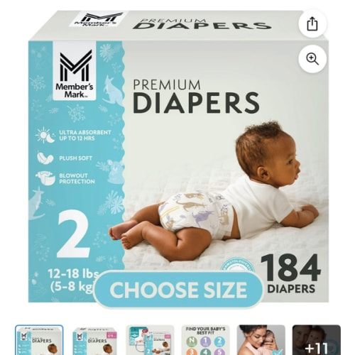 Member's Mark Premium Baby Diapers, Sizes Newborn - 8 - Samsclub.com