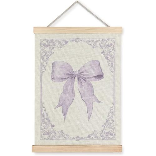 BearCake Coquette Room Decor, Light Purple Coquette Bow Wall Art Poster, Vintage Purple Floral Bow Canvas Wall Art, Girly Wall Decor, Preppy Purple Wall Decor for Home Girls Room Dorm Apartment, 12x16 Inch