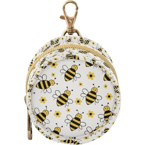 ATTX Flying Bumble Bees Pacifier Holder Case with Clip - Leakproof & Portable Storage for 2 Pacifiers (2.95" Diameter), Attaches to Diaper Bag, Stroller or Purse#50