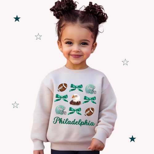 Coquette Eagles Bows Kids Sweatshirt, Philly Girls Game Day Outfit, Cute Philadelphia Football Sweatshirt for Kids