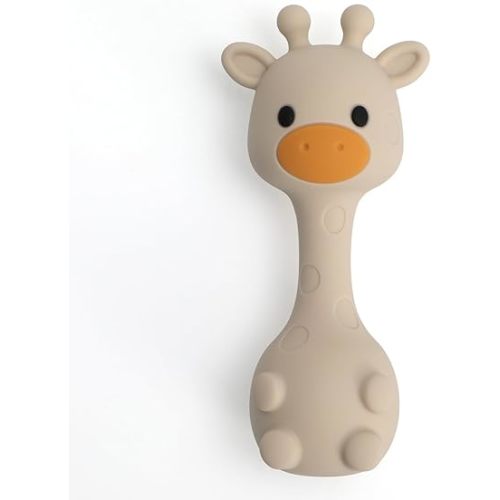 Silicone Little Giraffe Shaker Rattle Toy for Babies | Food Grade Silicone Teether | Easy to Grip | BPA Free (Sand)