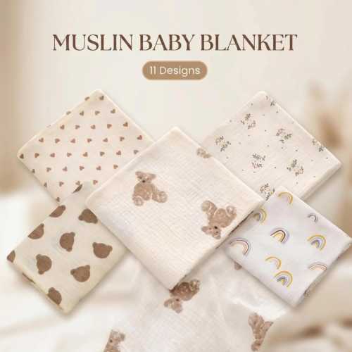 Muslin Baby Blanket, Bear Baby Blanket, Cotton Swaddle Blanket, Baby Boy and Girl Blanket, Rainbow Baby Blanket, Receiving Blanket
