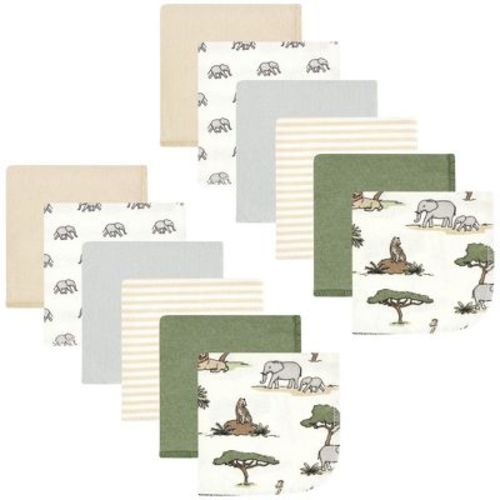Hudson Baby Flannel Washcloths, Going On Safari 12Pk, One Size