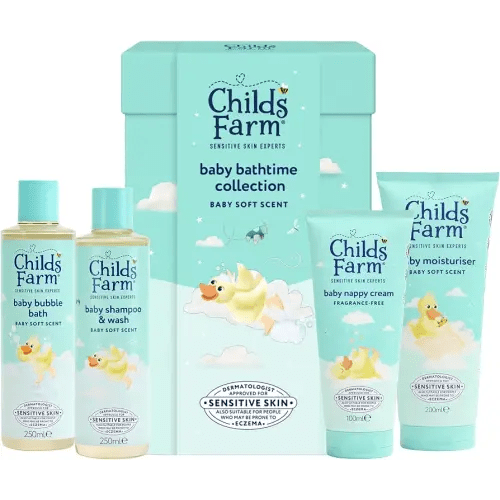 Childs Farm Baby Collection Gift | New Baby Gift, | Baby Bubble Bath (250ml), Shampoo & Body Wash (250ml), Moisturiser (200ml) & Nappy Cream (100ml) | Suitable for Newborns with Sensitive Skin : Amazon.co.uk: Beauty