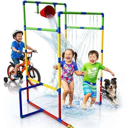 Kids Water Park Sprinkler Tunnel with Dunk Bucket | Outdoor Water Park for Backyard Summer Fun
