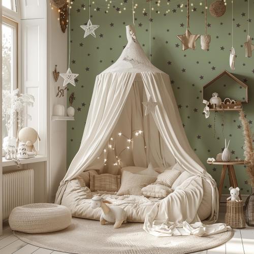 Green Star Peel and Stick Removable Wallpaper, Temporary Kids Room Wall Decal, Gender Neutral Wall Cover, Green and Brown Wallpaper