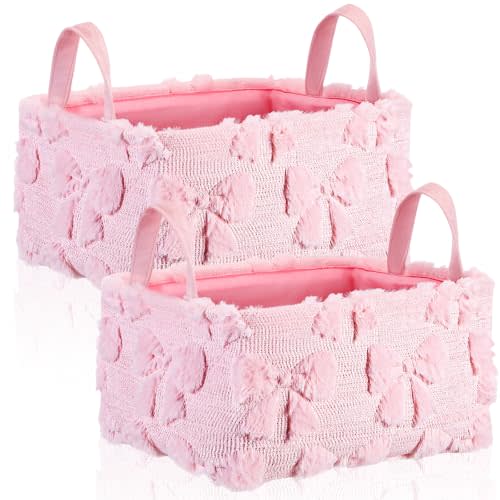 2 Pcs Pink Bow Storage Basket 14x10'' Back to School Gift Baskets