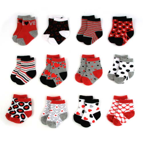 Rising Star Baby Girls Assorted Color Designs 12 Pair Socks Set, Age 0-6 Months