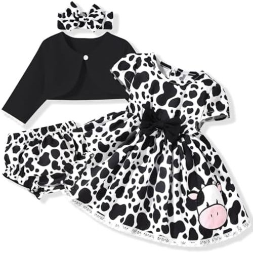fioukiay Baby Girl Dress and Cardigan Set Infant Girl Bowknot Dresses Outfit Set Clothes with Diaper Cover Fall Winter