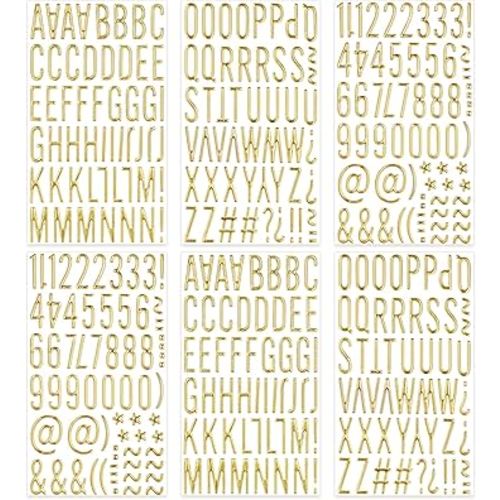 6 Sheets Gold Puffy Letter and Number Stickers 1 inch Gold 3D Alphabet Letter Stickers Waterproof Golden Foam Stickers for Mailbox Poster Scrapbooking Sign Graduation Cap Decor DIY