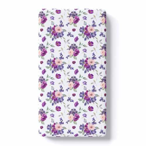 Buttery Soft Rayon Baby Fitted Crib Sheet - Purple & Blush Floral