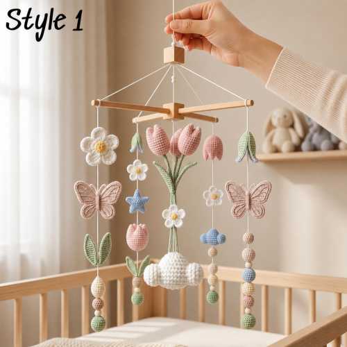 Handmade Crochet Flower Baby Mobile, Tulip & Butterfly Crib Mobile, Pastel Floral Nursery Decor, Baby Shower Gift