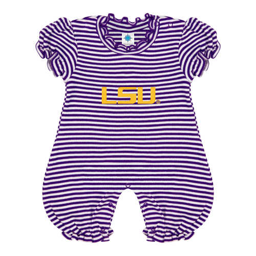 LSU Tigers Stripe Puff Sleeve Romper | College Baby