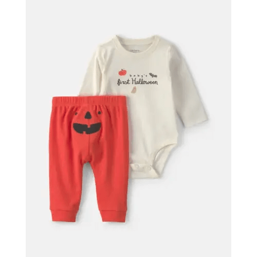 Baby 2-Piece 'Baby's First Halloween' Long-Sleeve Bodysuit & Pant Set - Orange/Cream | Carter's