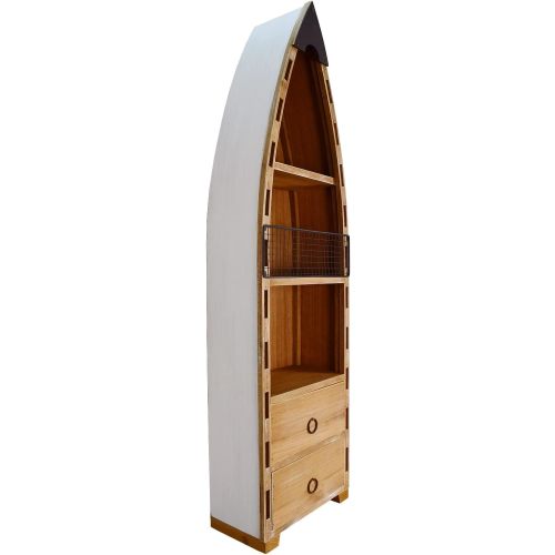 Morning View Wood Boat Cabinet, Rustic Nautical Decor, 2 Shelves & 2 Drawers, 45.3 Inch