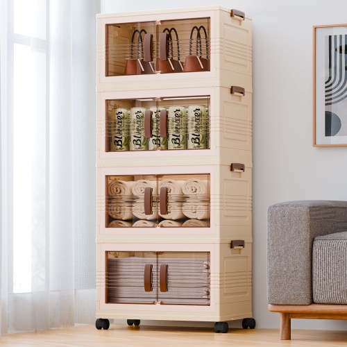 TINANA Plastic Storage Bins with Lids, 4 Tier 124QT Stackable Storage Containers with Wheels, Folding Closet Organizers for Living Room, Office, Dorm