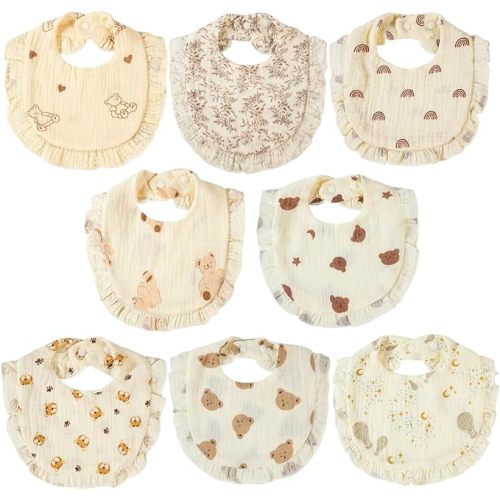[Baby Ruffled Bibs 8pcs/Pack Baby Ruffled Bibs Solid Rainbow Print Saliva Towel Newborn Boys Girls Feeding Burp Cloths