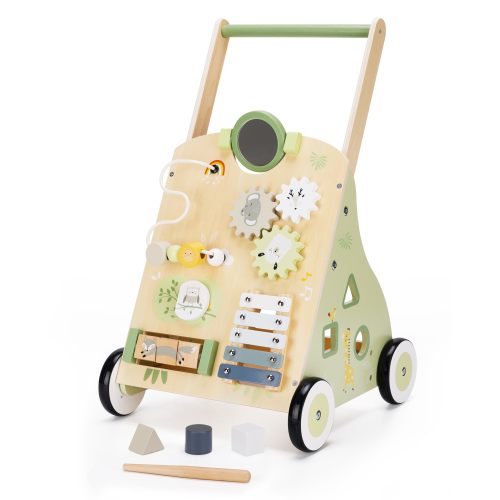 bpmfkid Wooden Baby Push Walker - Motor Skills Development Toy for 1-3 Years - Green & Beige, Multiple Activities Center
