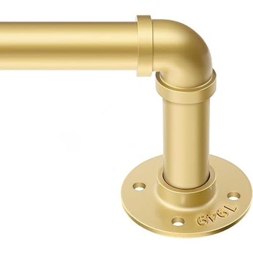 Zeerobee Curtain Rods for Windows 48 to 84, 1 Inch Industrial Wrap Around Curtain Rod, Indoor/Outdoor Room Divider Adjustable Drapery Pole, 48"-86", Gold