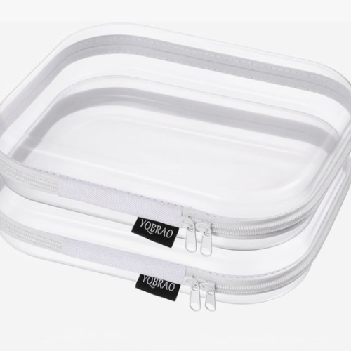 YQBRAO 2-Pack Medium Clear Hard Shell Zipper Case White, 1.2mm Heavy-Duty Crush-Proof Makeup Bag, Versatile Diaper Bag Organizer Pouches, Rigid Clear Zipper Pouches for Toiletries, Tech & Daily Carry