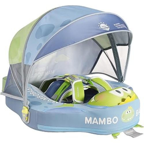 Mambobaby Float Non-Inflatable Baby Float with Canopy, Five-Point Safety System, 3D Canopy(Detachable) UPF 50+, Baby Pool Floats for 3-24 Months, Dual-Mode Toddler Swim Floaties