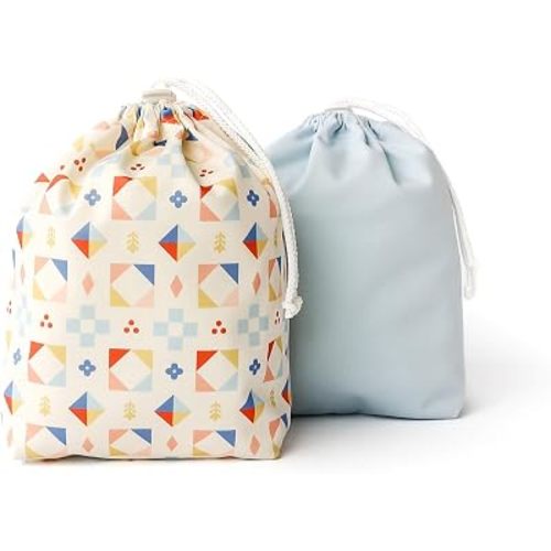 Esembly Ditty Bag Duo - Reusable Waterproof Wet Bags for Cloth Diapers, Swimsuits, Toiletries, and Snacks, Set of 2 - Quilted + Mist
