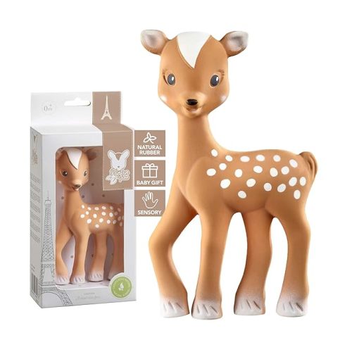 Fanfan the Fawn Baby Teether by Sophie la Girafe – Natural Rubber Teething Toy with Squeaker, Easy Grip for Little Hands, Soothes Teething Gums, Soft Sensory Chew Toy for Newborns & Infants 0+ Months