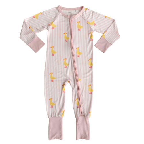 Pink Stripe Ducks Zipper Romper