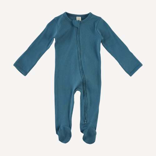 long sleeve two way zipper footie | stone blue | organic cotton single – kate quinn