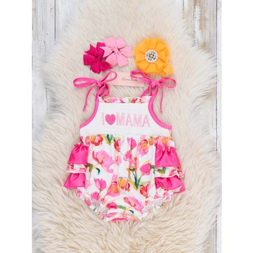 I Love MAMA Tulip Tiered Smocked Ruffle Bubble Romper