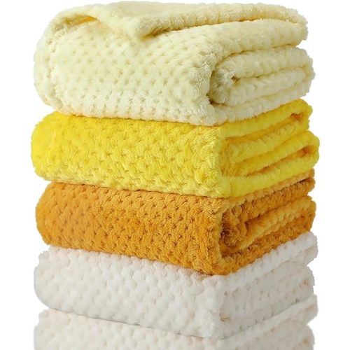 Frienda 4 Pcs Baby Fuzzy Blanket Fluffy Baby Blanket for Boys Girls Soft Warm Infant Newborn Toddler Receiving Nursery Bed Supplies, 32 x 24 Inch(Yellow Color)