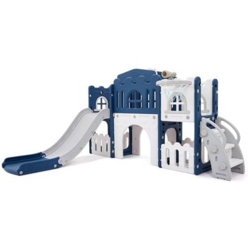 Toddler Playset, 8 in 1 Toddler Slide, Baby Playset for Indoor/Outdoor Playground with Climber, Crawling Tunnel, Basketball Hoop, Toy Storage