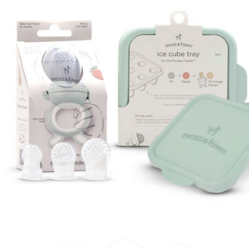 Little Explorer Kit – Feeder, Ice Cube Tray & Gather & Roll Bib Bundle – Moss & Fawn