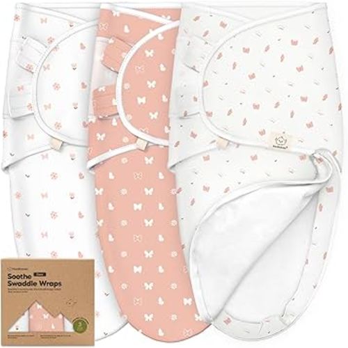 Baby Swaddle Sleep Sacks with Zipper - 3-Pack Swaddles for Newborns 3-6 Months, Infant, Baby Girls, Boys, Soft & Durable Newborn Sleep Sack, Easy Diaper Change Swaddling Blanket (Butterflies, L)