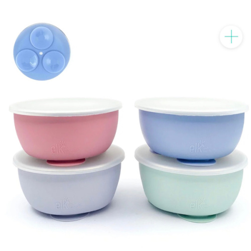 Stainless Steel Bowl with Silicone Suction Sleeve + Lids