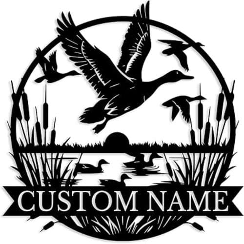 Custom Duck Hunting Metal Sign,Personalized Hunter Name Sign,Lake House Decor,Rustic Cabin Wall Art,Hunting Cabin House Number Address Plaque (Style-1)