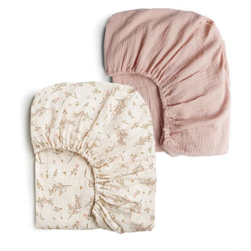 Konssy Muslin Crib Sheets for Girl Boy, 2 PCS Soft and Breathable Cotton Baby Sheets for Standard Crib Mattress, 52"x 28" (Floral, Pink)
