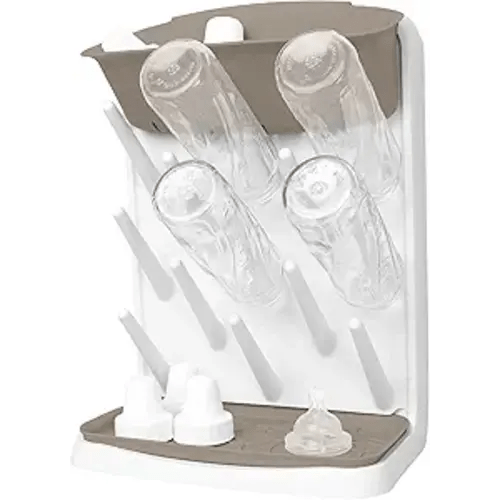 Ubbi Vertical Baby Bottle Drying Rack, Space Saving Countertop Drying Rack Baby Accessory, Taupe