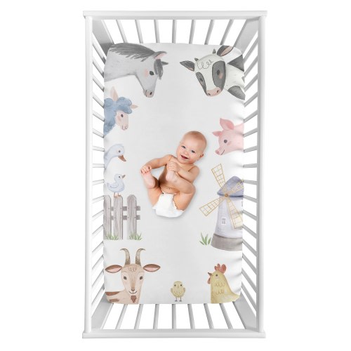 Farm Animals Collection Boy or Girl Photo Op Fitted Crib Sheet - Watercolor Farmhouse Horse Cow Sheep Pig