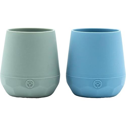 WeeSprout Silicone Baby Training Cups - Set of 2 Soft Silicone Cups - 2 oz Open Cup for Baby 6+ Months - Non-Slip Grip, Weighted Base - Gentle on Gums & Teeth (Matte Blue & Matte Green)