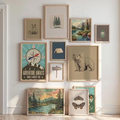 Outdoor Boy Prints, Retro Camping Wall Art Set of 11 Boy Nursery Art Bundle, Rustic Mountain Adventure Room Vintage National Park Poster Set