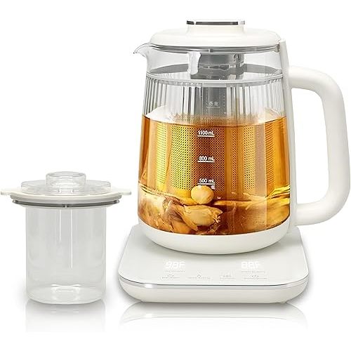 Health Pot, 1.5L Double-Layer Glass Electric Kettle with Stew Pot, 9-in-1 Multi-Function Tea Maker for Soup, Porridge, Herbal Tea, Stainless Steel Base, Glass Touch Panel, Programmable