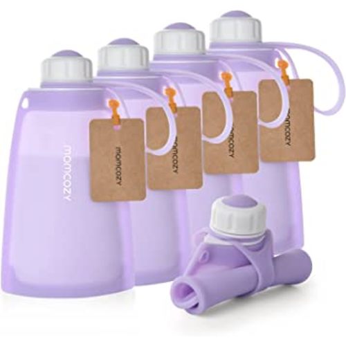 No Leak Momcozy Silicone Breastmilk Storage Bags, Reusable Breastmilk Freezer Storing Bags for Breastfeeding, 8.5oz/250ml Breast Milk Saver, Leakproof Baby Food Pouches, BPA Free (Light Purple,5pcs)