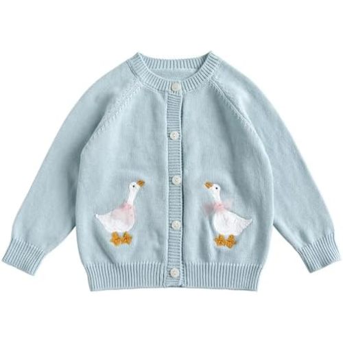 Baby Girls Knitted Cardigan Sweater Crewneck Knit Crochet Button Closure Cardigan Tops Coat Outwear for Toddler