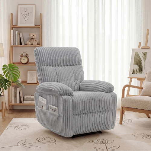 INNOVAR Recliner Sofa for Adults, Zero Gravity Reclining Chair, Oversized Electric Recliners Elderly Chair W/Storage Pockets for Home Living Room,Corduroy,Grey