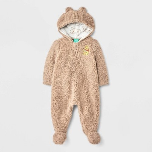 Baby Disney Winnie The Pooh Cozy Hooded Pram Bodysuit - Brown 6-9M